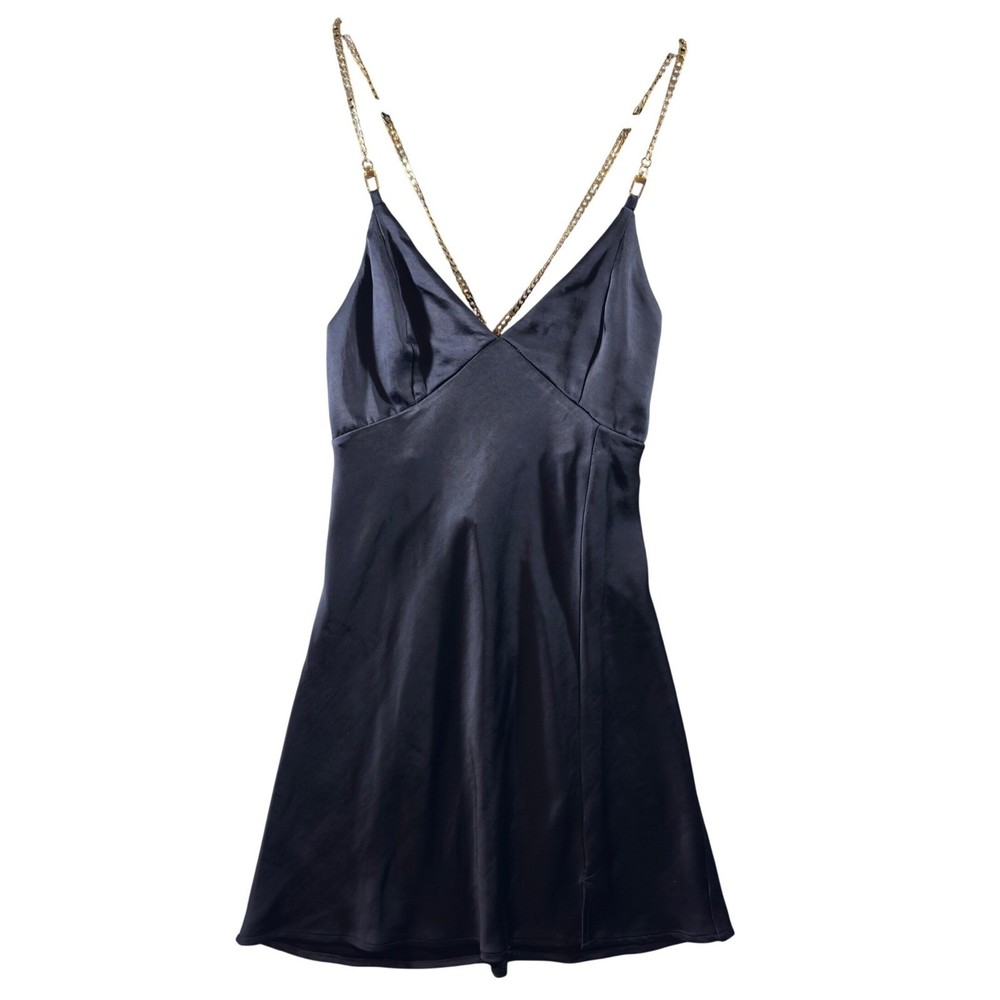321 | Altar&rsquo;d State Womens Medium Gold Chain Strap Satin Slip Mini Dress Blue