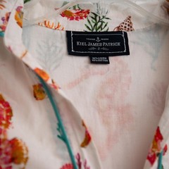 Kiel James Patrick Linen Dress Nautical Seahorse Coral Colorful Print Tiered SzS
