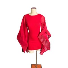 Unbranded Dramatic Mesh Bell Sleeve Mini Dress XS Red Open Back Bodycon Party