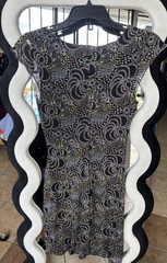 Studio M Black Floral Sheath Dress Scoop Neck Sleeveless Stretch Ruffle Size S