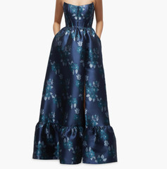 New, Dessy Collection Damask Strapless Gown in Midnight Navy Damask 12 #LD0253
