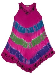 Young USA Tie Dye Boho Dress One Size Pink Embroidered Festival Beach Hippie