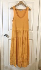 Loft Women&rsquo;s Sleeveless Sun Dress Size 12 Gold/ Yellow Stretch Midi Wide Straps