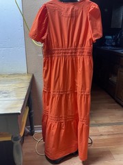 Quince Women 100% Organic Cotton Poplin Tiered Maxi Dress Orange Size XL