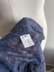 Navy Blue Lace Mini Dress With Collar Fitted Short Sleeve US Seller