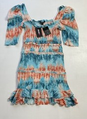 Hers & Mine « Summer in Barbados » Tye Dye Dress Tier Ruffle Hem Womens Large NWT