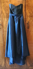 Alfred Sung Navy Blue/Black Prom Dress Sz 6 Hi- Low Formal Ball Gown Sateen