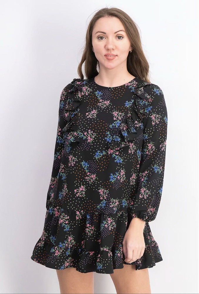 Topshop Floral Hearts Stars Ruffle Mini Dress Sleeves Travel Wedding