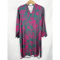 Khaadi Long Sleeve Floral Gray Fuchsia Pink Indian Tunic Dress Womens Size 12