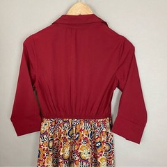 Patterned Dress Reddish Top Pattern Skirt 3/4 Sleeves NO BELT Size Small Floral
