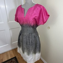Calypso St. Barth 100% Silk Dress S Pink Grey Ombré Fit & Flare Kimono Cocktail