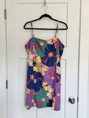 NWT GAP Linen Blend Tropical Floral Slip Dress Size L Pink Blue Resort Vacation