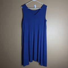 Eileen Fisher Blue Solid Knit V-Neck Sleeveless Tank Dress Knee Length 1X