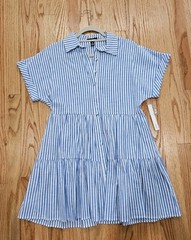AQUA Bloomingdale&rsquo;s Exclusive Women’s Blue/White Stripe Mini Shirt Dress Size S