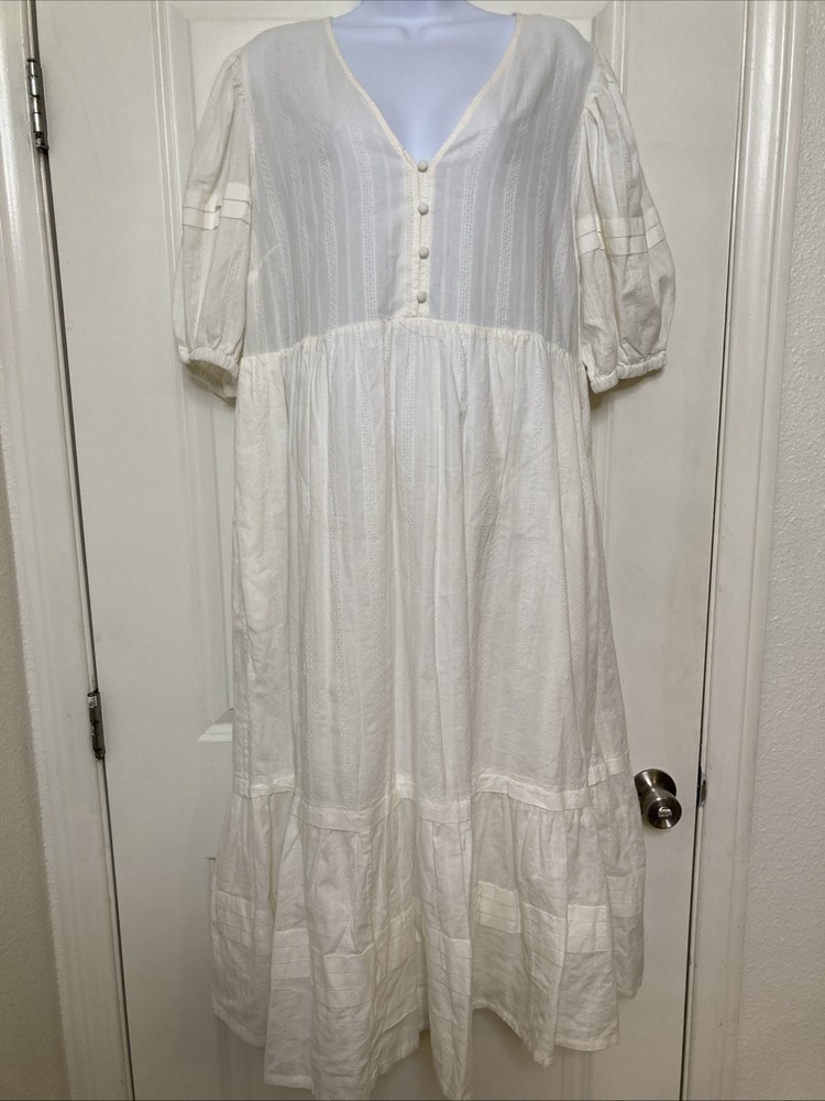 Universal Thread White Tiered Dress Puffed Sleeves Boho Prairie Cottagecore XL