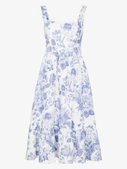 Reformation Bucatini Linen Midi Dress Floral Blue/White US6 UK10 Medium