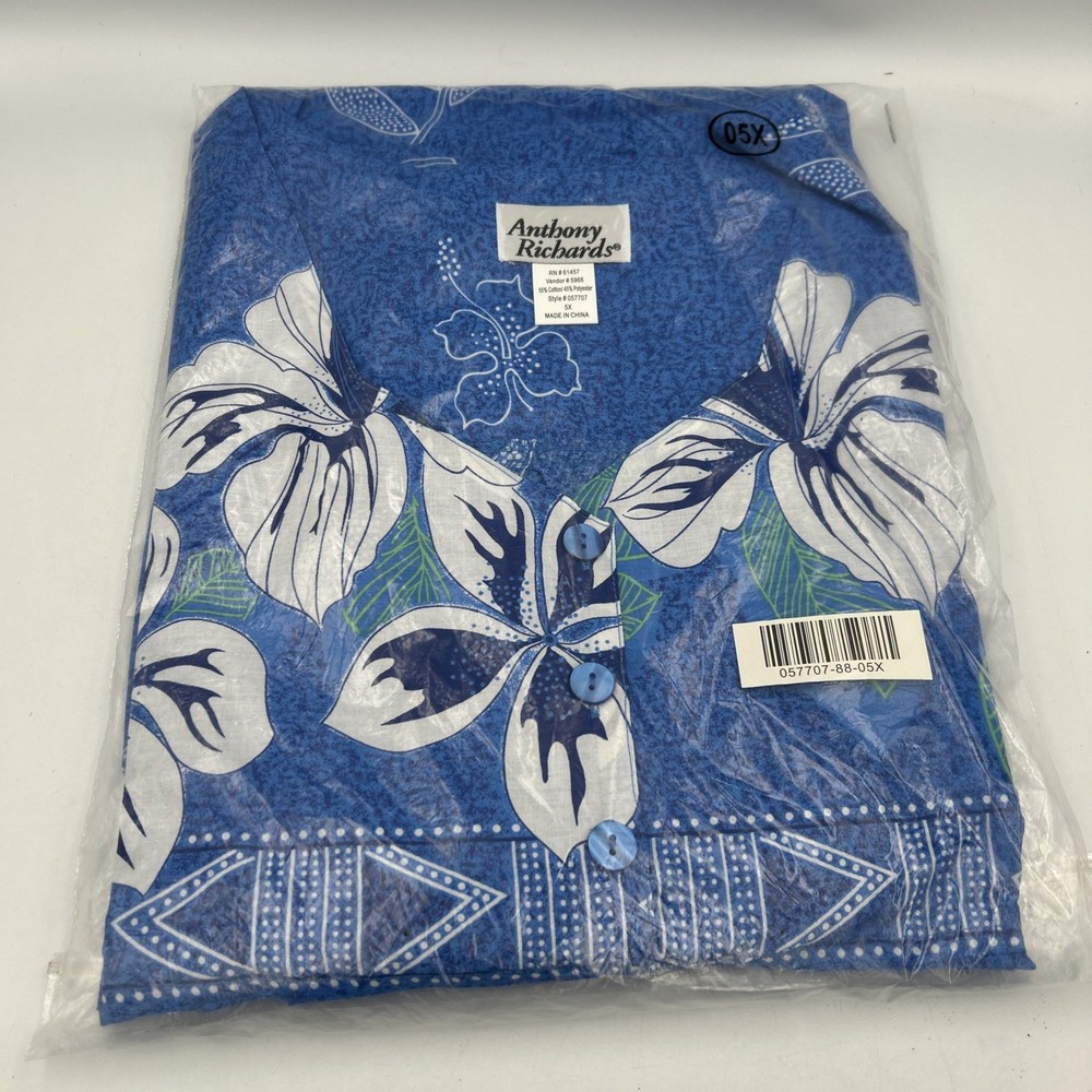NEW Anthony Richards Blue Floral Muumuu House Dress Gown Plus Women’s Size 5X