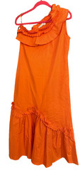 ADL Cengiz Abazoglu Orange Ruffle One Shoulder Cotton Dress Size S