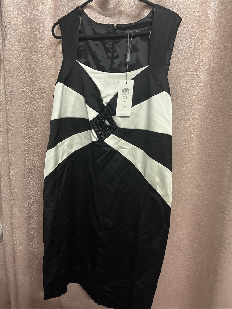 Alexon Sleeveless Shift Dress Black And White Size 18 (CF3)