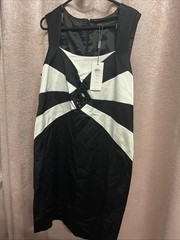 Alexon Sleeveless Shift Dress Black And White Size 18 (CF3)