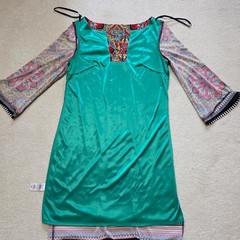 Laundry By Shelli Segal 8 Vibrant Lined Shift Dress Tunic 3/4 Bell Sleeve