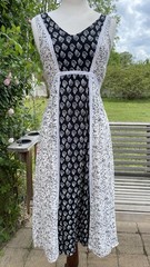 Kings Road Shift Dress Blue white Prairie Patchwork Vintage Look Sm Long Modest