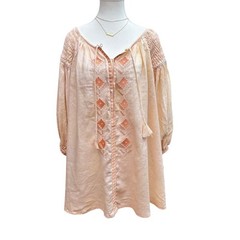 Innika Choo Dress Size OS S-M Oversized Embroidered Smock Mini Soft Orange Boho