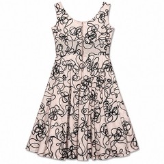 Karin Stevens Cotton Fit & Flare Dress Size 12 Pink Black Abstract Midi