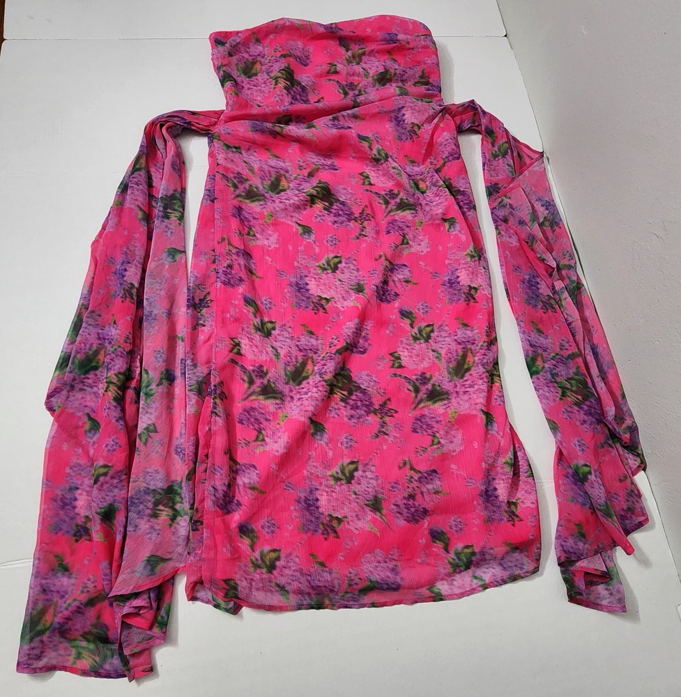 Hope & Ivy Floral Strapless Ruched Lined Chiffon Midi Dress Pink Size 10