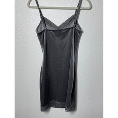 Silver Grey Velvet Shimmer Pinstripe Lace Trim Mini Slip Dress Bodycon Y2K s/m