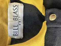 Bill Blass Knit Sweater Dress Button Down Contrast Collar Cuffs Pink Pockets