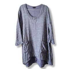Grizas Silk Linen Texture Shift Dress XXL Gray Minimalist Lagenlook Scandi Artsy