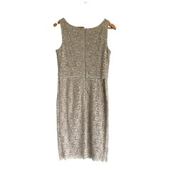 Alex Evenings Floral Overlay Sequin Knee Length Dress & Scarf Cream Sage Size 8
