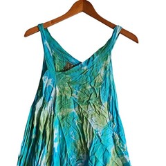 Yes World Boutique Tie Dye Handkerchief Dress Sleeveless Casual Blue Green M