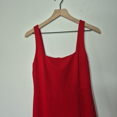 Bhldn &lsquo;Blake&rsquo; Red Square-Neck Stretch Crepe Gown Dress With Slit Size Medium