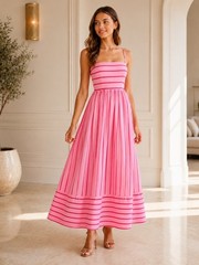NEW – Pink Stripe Backless Summer Midi Dress Vacation Chic, Size M