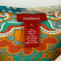 Sundance 100% Silk Boho Print Shift Dress w/ Slip Cream Multicolor Size Large