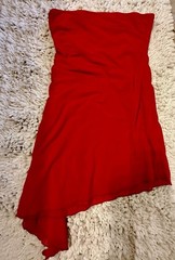 Red Strapless Ruched Asymmetric Solid Mini Dress Short Sleeveless Pullover L