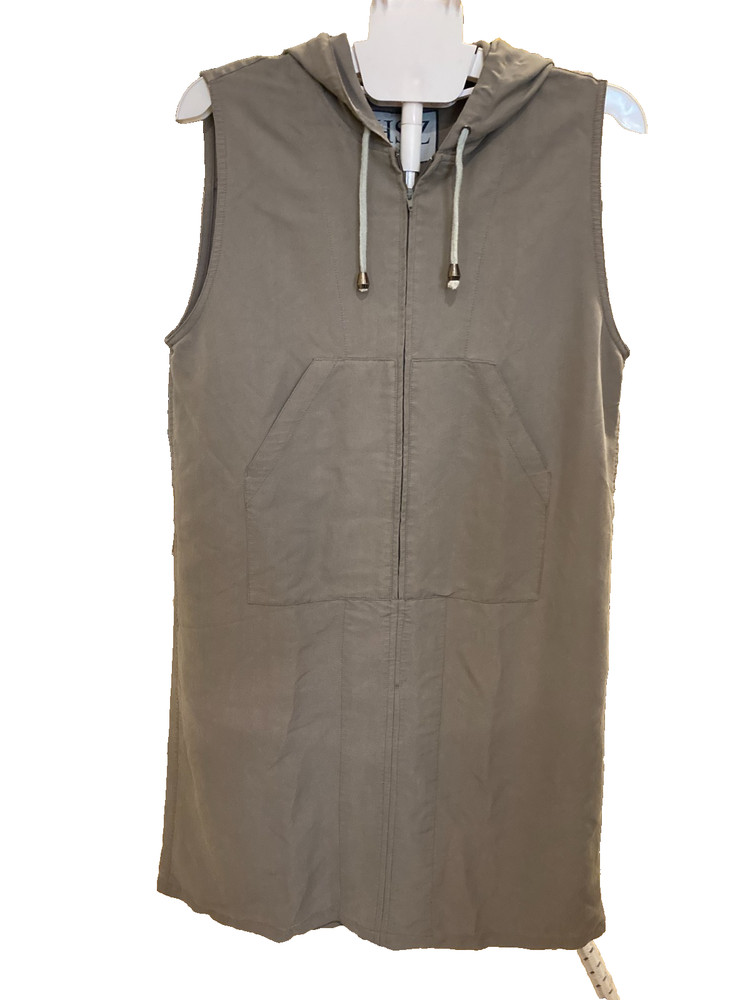HSZ Studio Army Green Sleeveless hooded Overall Jumper Dress Medium Zipper front