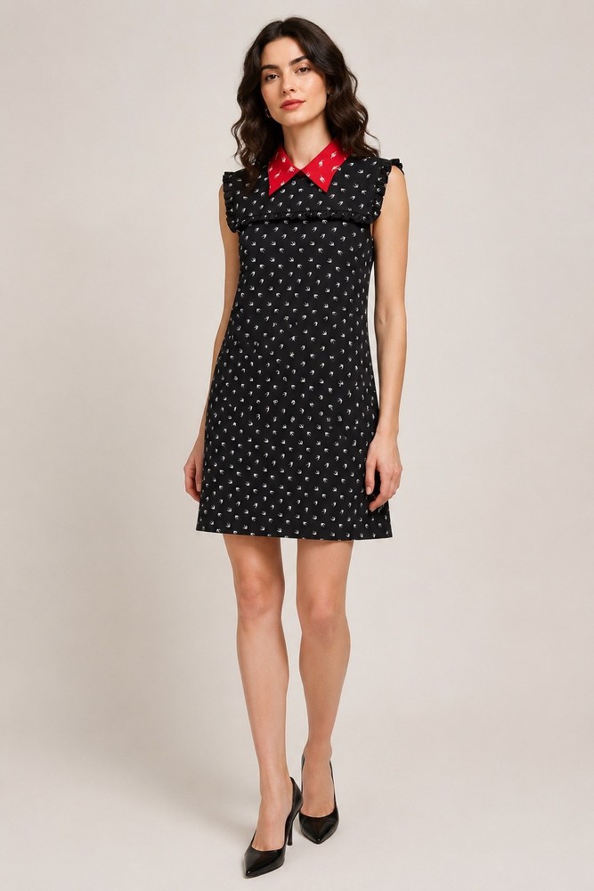 Miu Miu Mini Dress – Cat Collar, Bird Print, IT 44 / UK 12 / US 8 – Navy Black