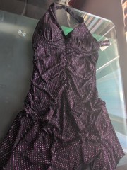 Xtraordinary Womens Purple Glitter Halter Tiered Ruffle Party Dress Prom Size Sm
