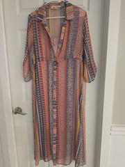 Hope Springs Boho Patchwork Maxi Shirtdress Duster with Gold Lurex Accent Set LG