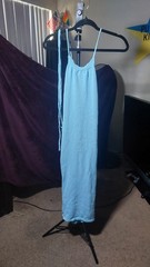 Women’s Blue Knit Lace-Up Jumpsuit Size S Square Neck Strappy Adjustable