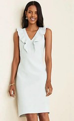 NWT $139 Ann Taylor Doubleweave Ruffle Sheath Dress Icy Sage Size 8 Tall