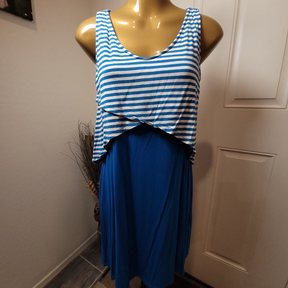 Style & Co. Striped Cropped Top Solid Blue Bottom Front Sleeveless Petite Small
