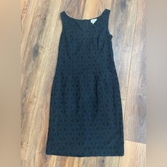 LOFT Black Embriodered Textured Sheath Dress