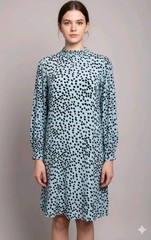 Oliver Bonas Light Blue Spotted A-line Dress 10 UK VGC unlined Knee Length