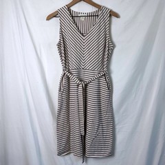 Monteau Womens Striped Sleeveless Mini Dress Cream Navy Size M Nautical Travel