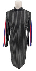 No Comment-NY-Black Striped Mock Neck Dress-Red, White & Blue Stripe Sleeve-Med
