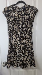 Scoop Black White Yellow Floral Chiffon Crew Neck Cap Sleeve Mini Dress M